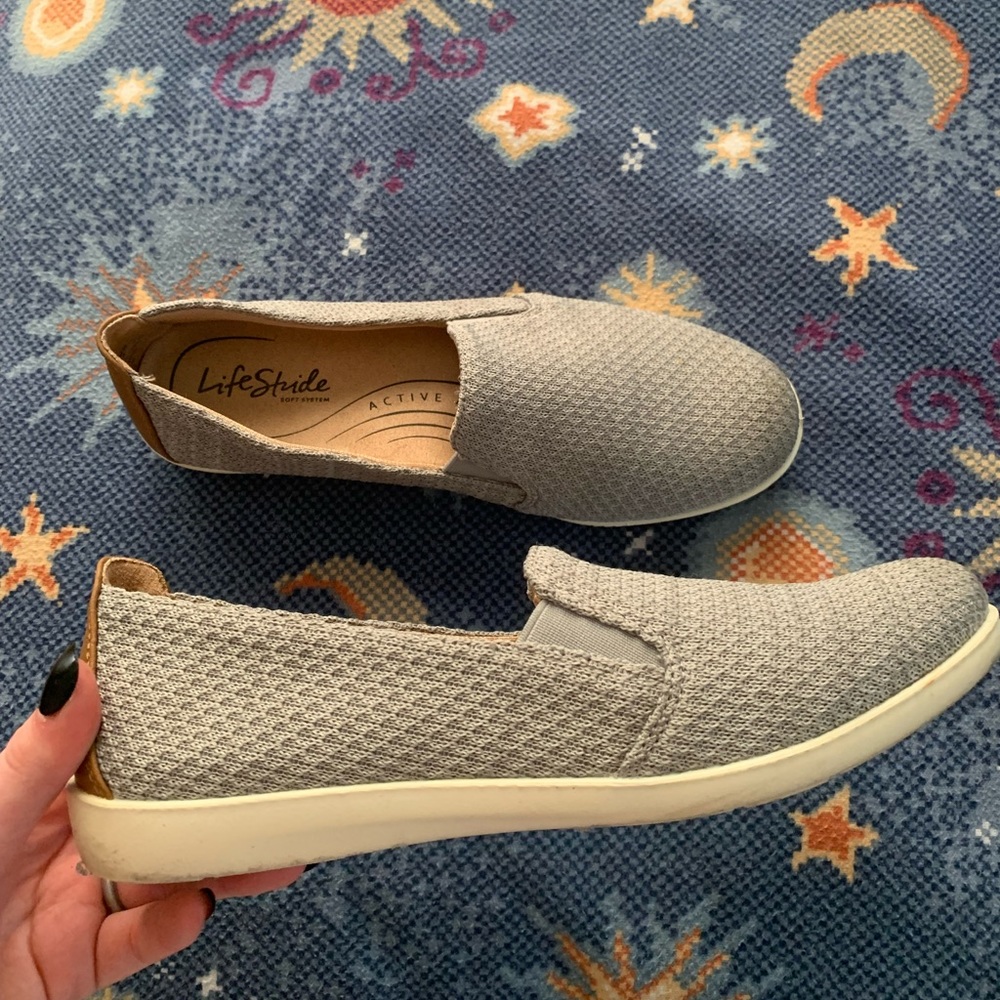 gray slip ons